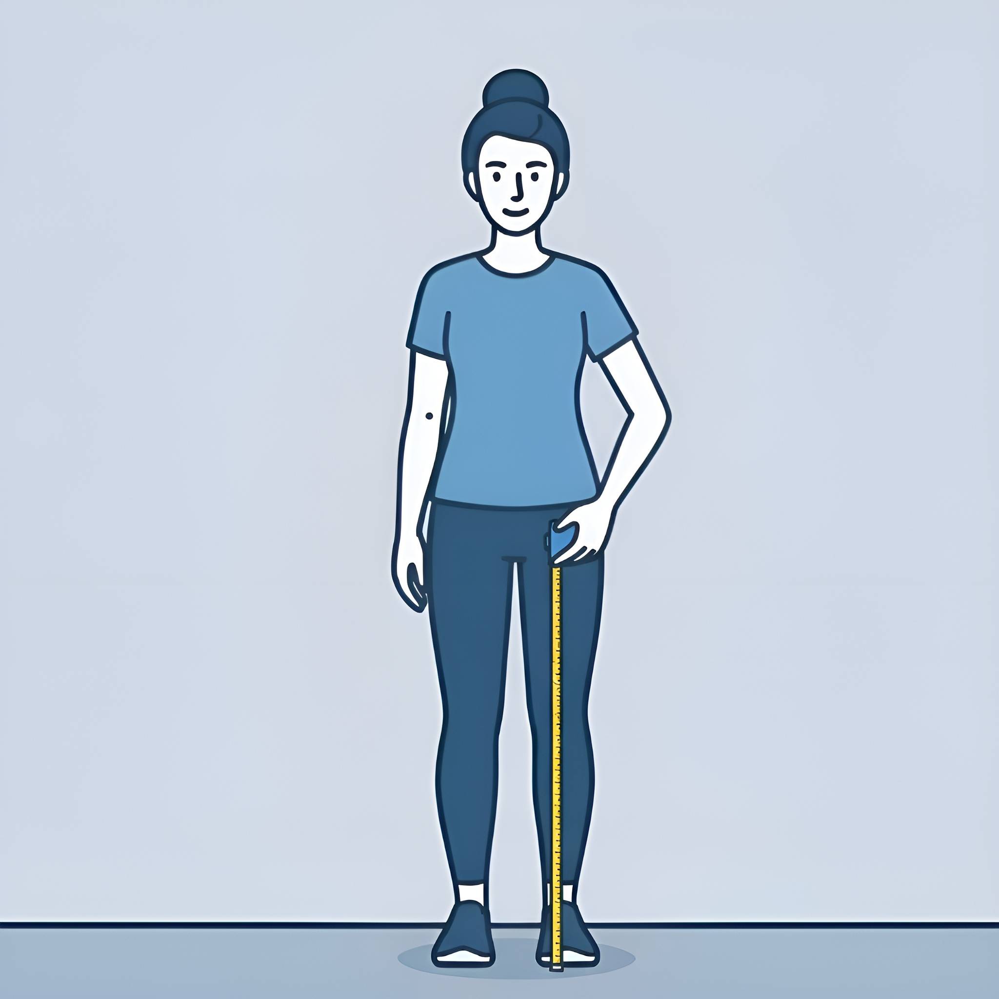 Illustration af en person, der måler sin skridtlængde ved at holde et målebånd lodret fra gulvet op til toppen af inderlåret.