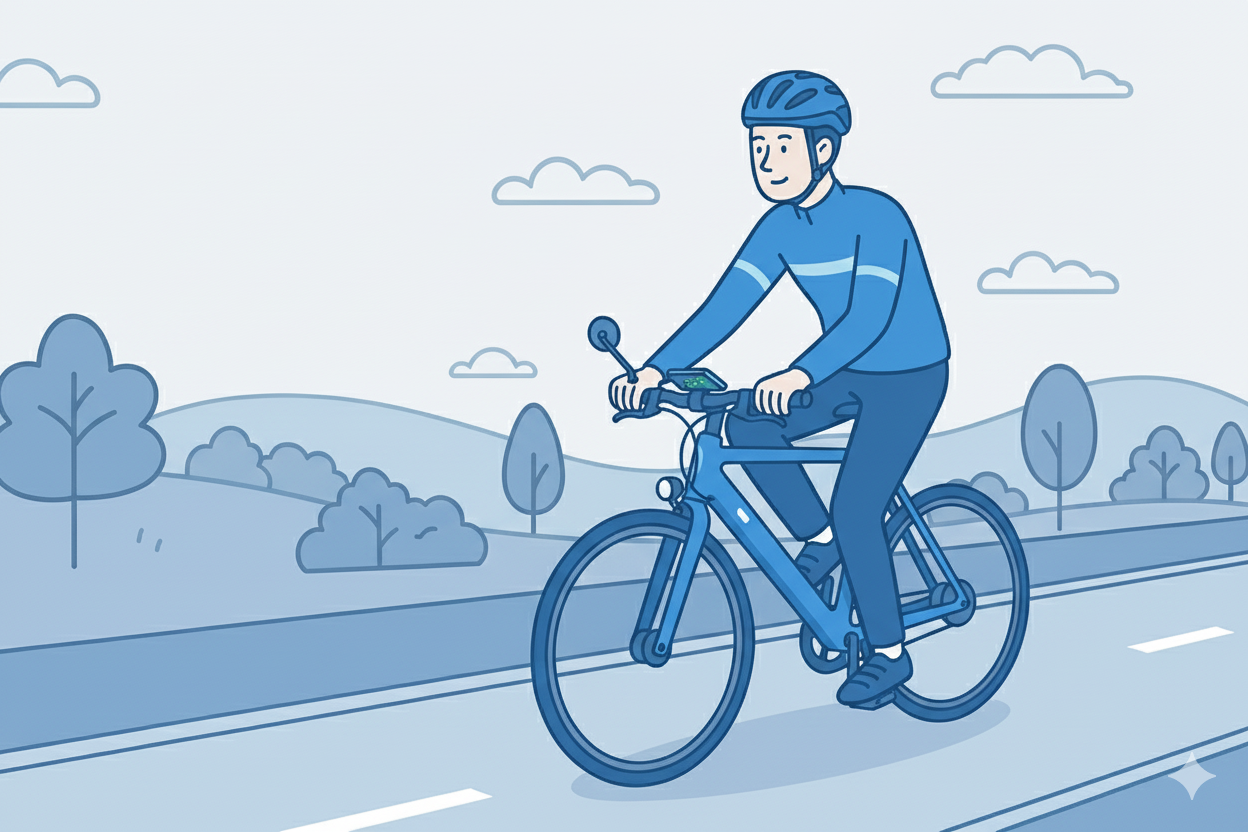 Mand cykler på en moderne cykel. Illustrationen henviser til Speed pedelec regler.